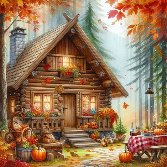 Diamond Painting - Full Round / Square - Autumn Cottage