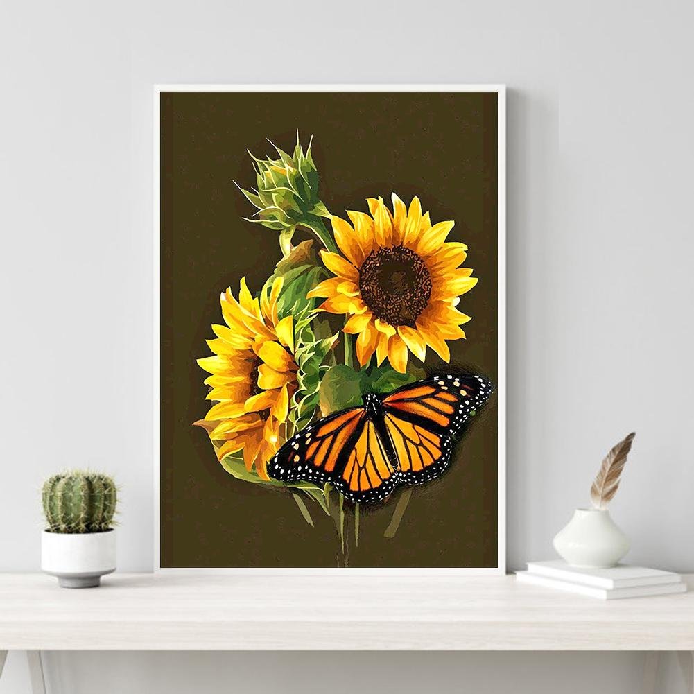 Diamond Painting - Full Round - Sunflower Butterfly A