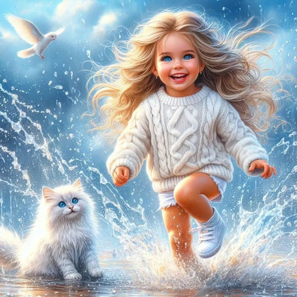 Diamond Painting - Full Round / Square - Cat and Girl B