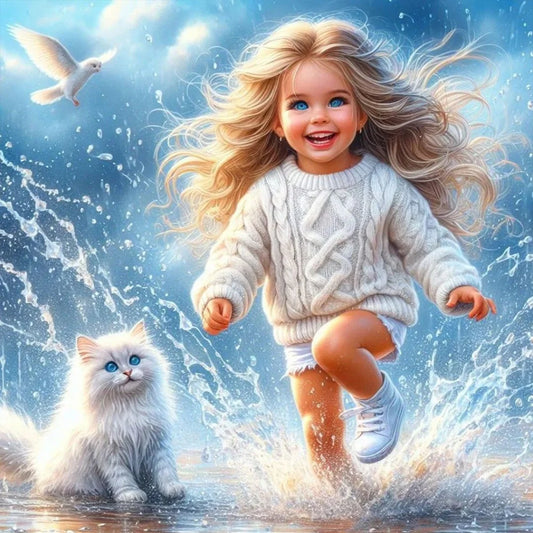 Diamond Painting - Full Round / Square - Cat and Girl B