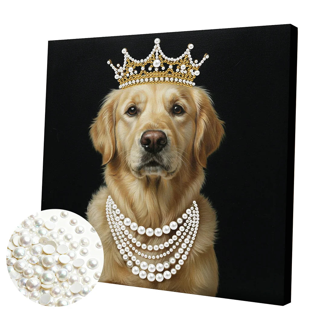 DIY Pearl Painting With Frame - Handmade Self-Adhesive Pearls - Puppy (25*25cm)