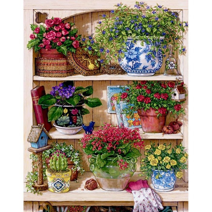 Flower Rack Hand Painted Canvas Oil Art Picture Craft Home Wall Decor