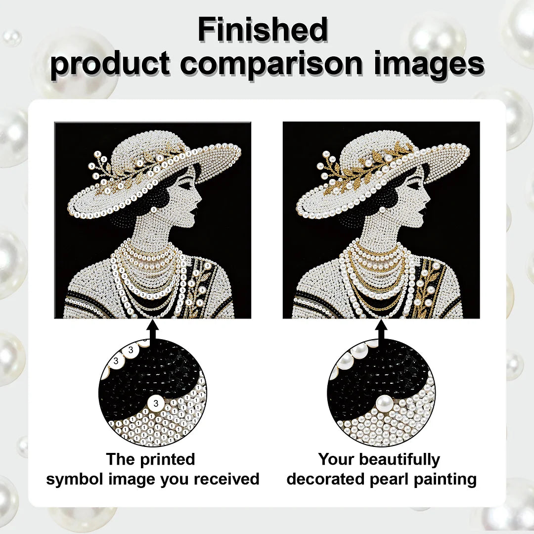 DIY Pearl Painting With Frame - Handmade Self-Adhesive Pearls - Lady (25*25cm) A