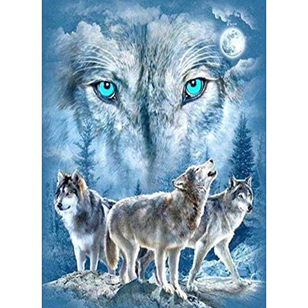 5D Diy Diamond Painting Kit Full Round Beads Wolves