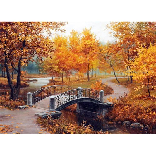5D Diy Diamond Painting Kit Full Round Beads Autumn Forest