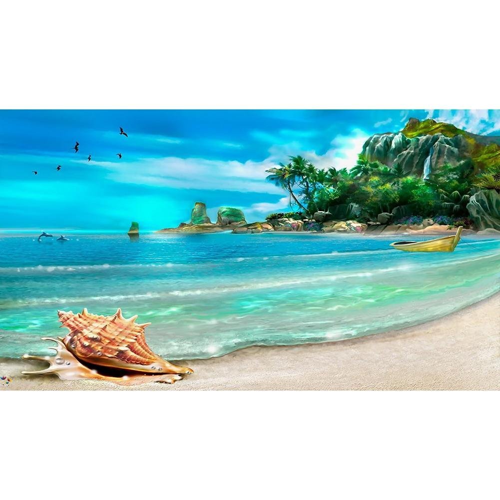 5D Diy Diamond Painting Kit Full Round Beads Sea Beach View