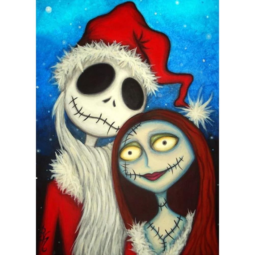 5D Diy Diamond Painting Kit Full Round Beads Christmas Skull Couple