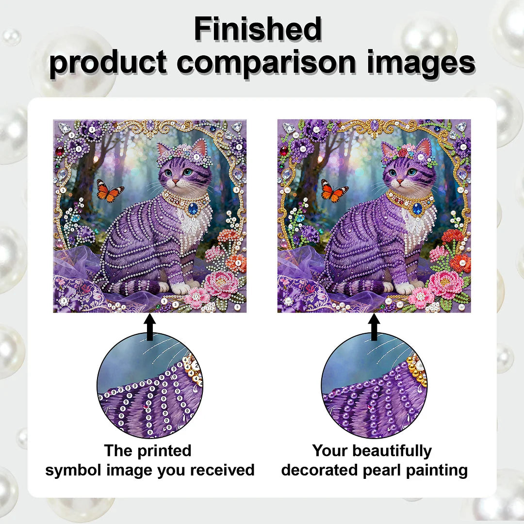 DIY Pearl Painting With Frame - Handmade Self-Adhesive Pearls - Cat (25*25cm) B