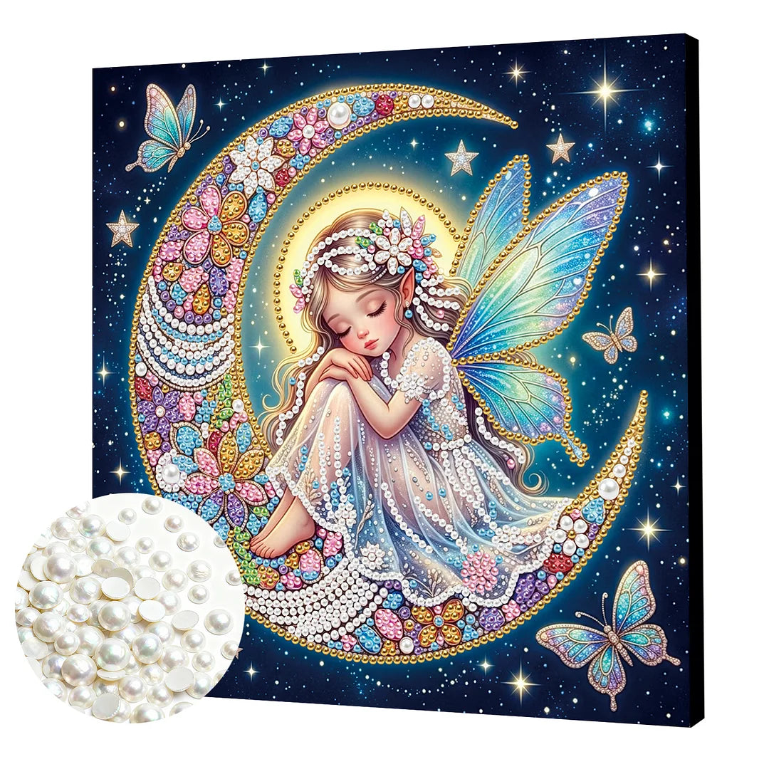 DIY Pearl Painting With Frame - Handmade Self-Adhesive Pearls - Moon Fairy (25*25cm)