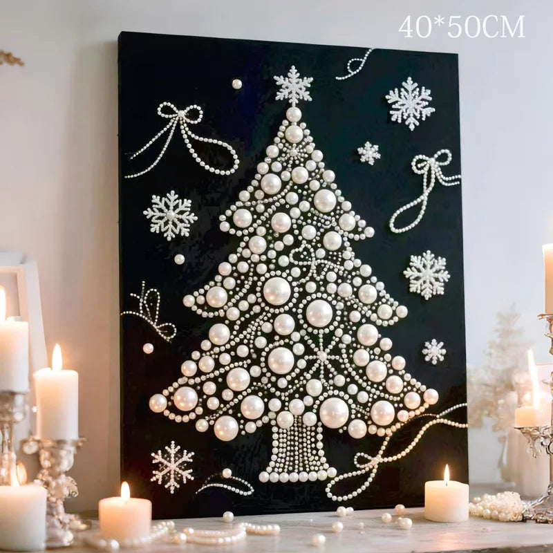 DIY Pearl Painting With Frame - Handmade Self-Adhesive Pearls - Christmas (40*50cm) A