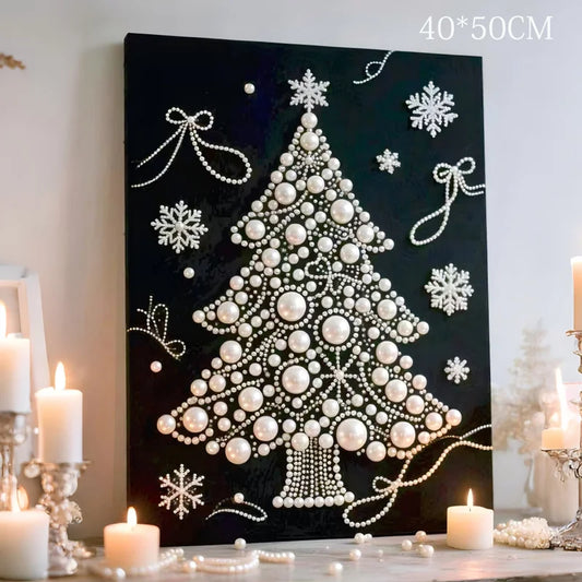 DIY Pearl Painting With Frame - Handmade Self-Adhesive Pearls - Christmas (40*50cm) A
