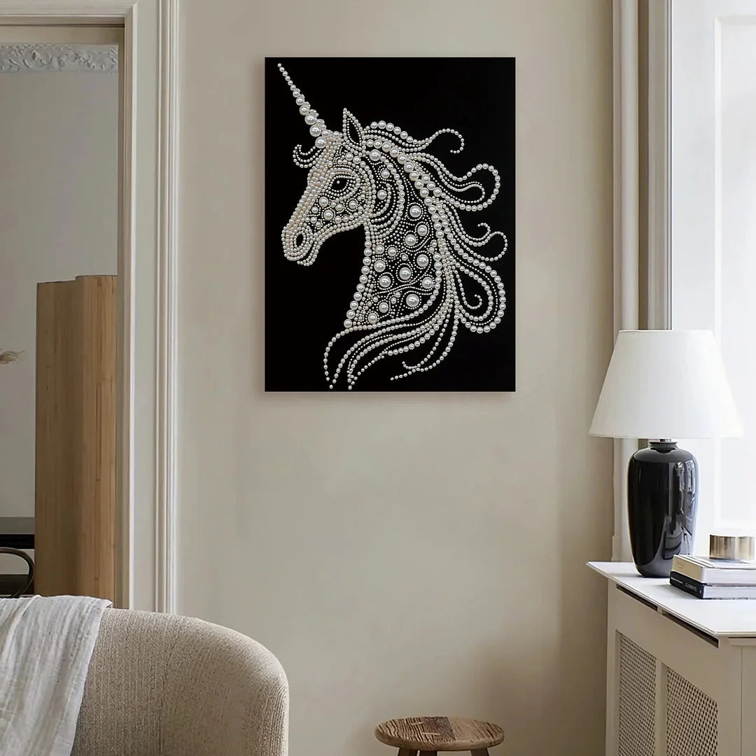 DIY Pearl Painting With Frame - Handmade Self-Adhesive Pearls - Unicorn (30*40cm) B