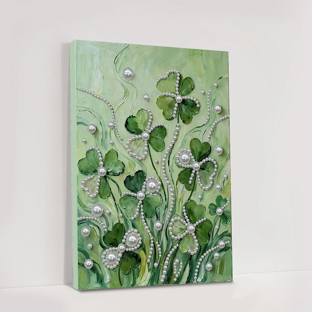DIY Pearl Painting With Frame - Handmade Self-Adhesive Pearls - Four-Leaf Clover (30*40cm)
