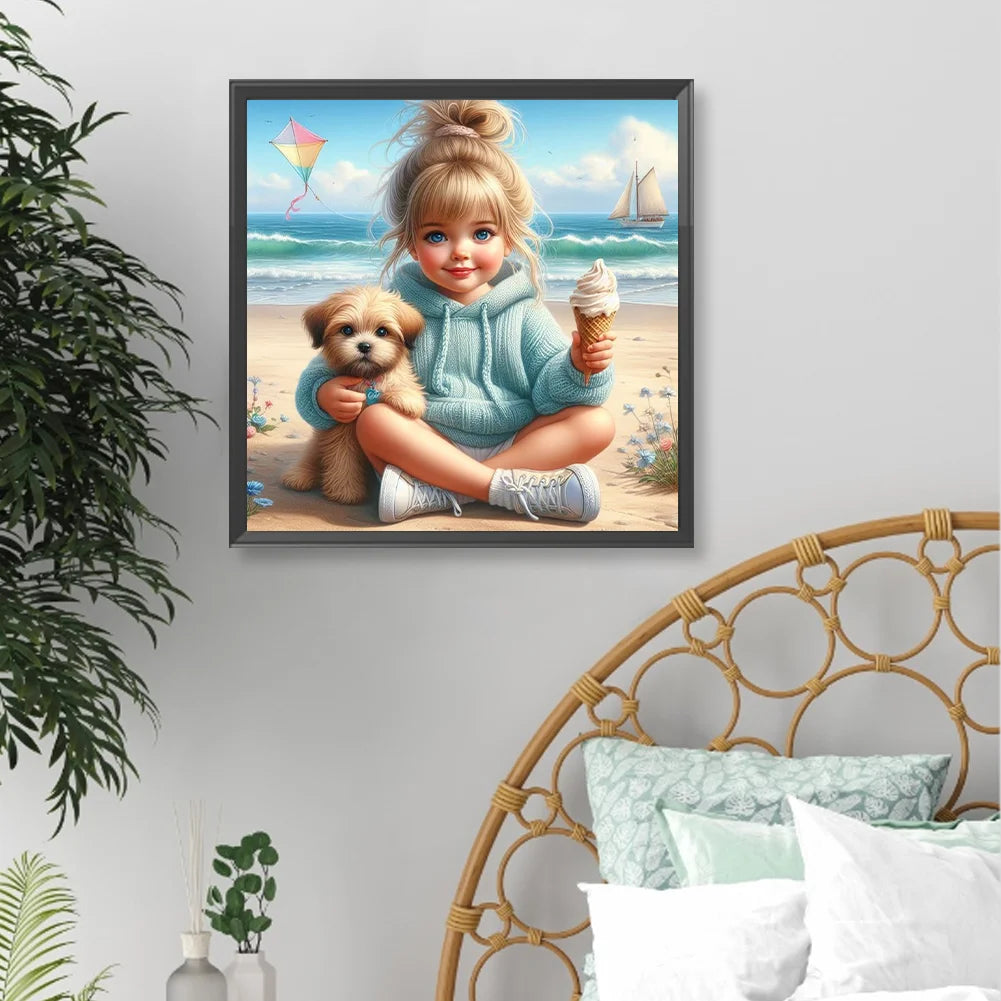 Diamond Painting - Full Round / Square - Dog and Girl K