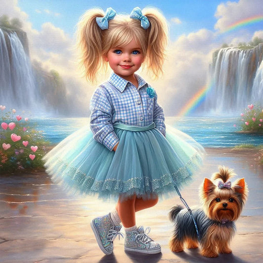 Diamond Painting - Full Round / Square - Dog and Girl T