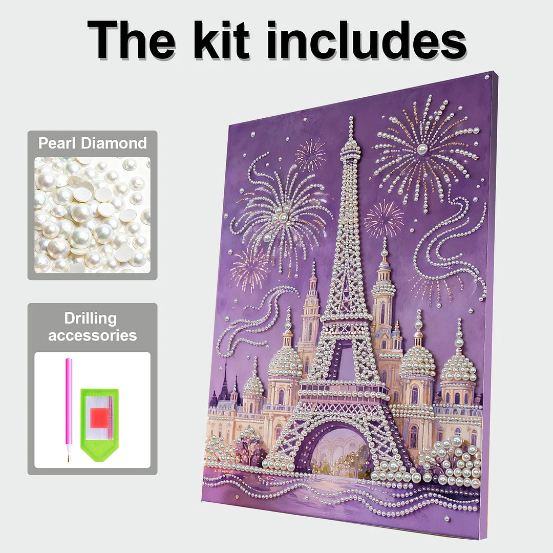 DIY Pearl Painting With Frame - Handmade Self-Adhesive Pearls - Castle (30*40cm)