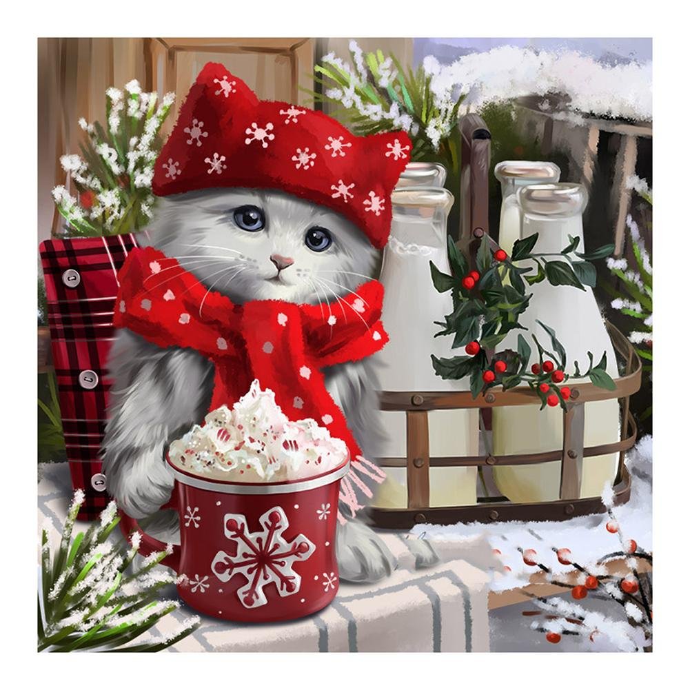 5D Diy Diamond Painting Kit Full Round Beads Lady Cat