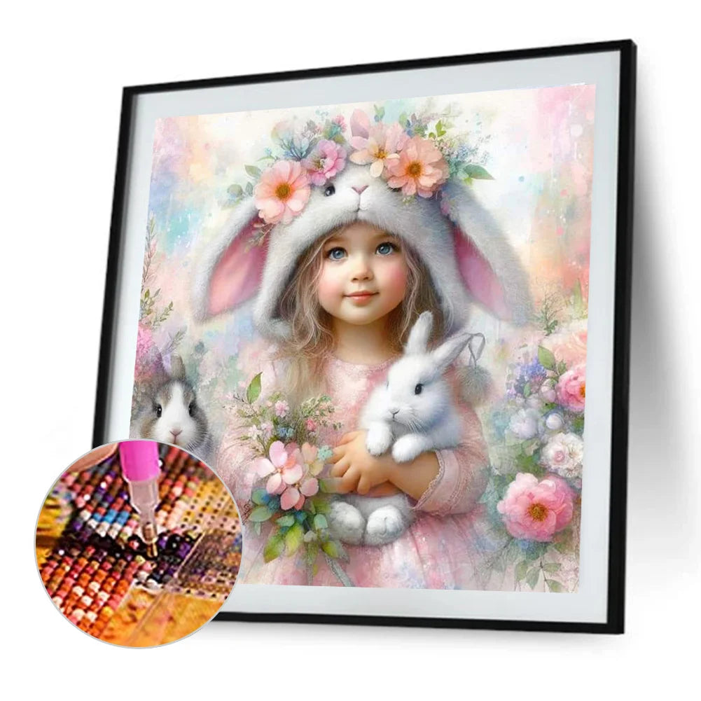 Diamond Painting - Full Round / Square - Rabbit and Girl
