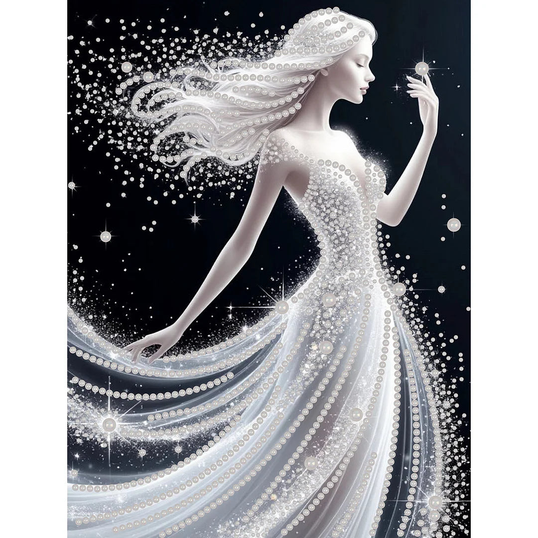 DIY Pearl Painting With Frame - Handmade Self-Adhesive Pearls - Girl (30*40cm) A