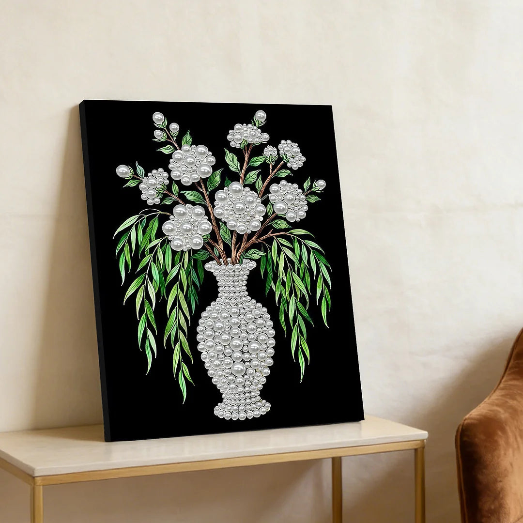 DIY Pearl Painting With Frame - Handmade Self-Adhesive Pearls - Vase (30*40cm) B
