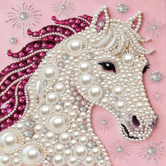 DIY Pearl Painting With Frame - Handmade Self-Adhesive Pearls - Horse (30*30cm) E