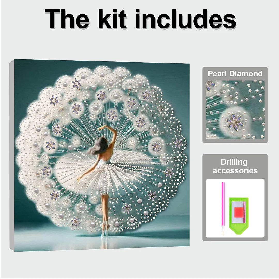 DIY Pearl Painting With Frame - Handmade Self-Adhesive Pearls - White Woman (30*30cm)