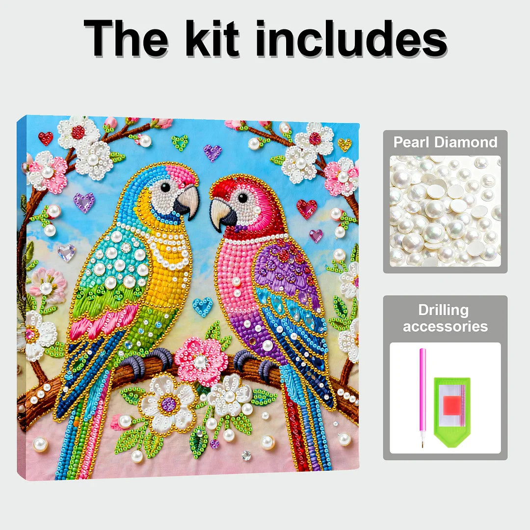 DIY Pearl Painting With Frame - Handmade Self-Adhesive Pearls - Birds (25*25cm)