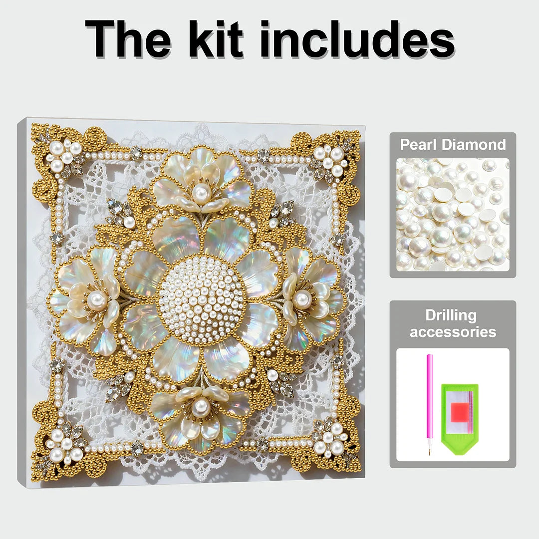 DIY Pearl Painting With Frame - Handmade Self-Adhesive Pearls - Flower (25*25cm) A
