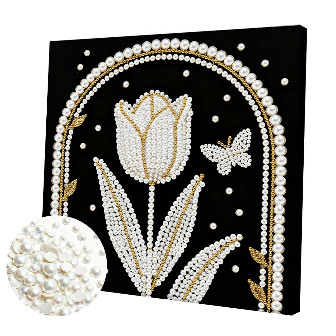 DIY Pearl Painting With Frame - Handmade Self-Adhesive Pearls - Tulip (25*25cm)