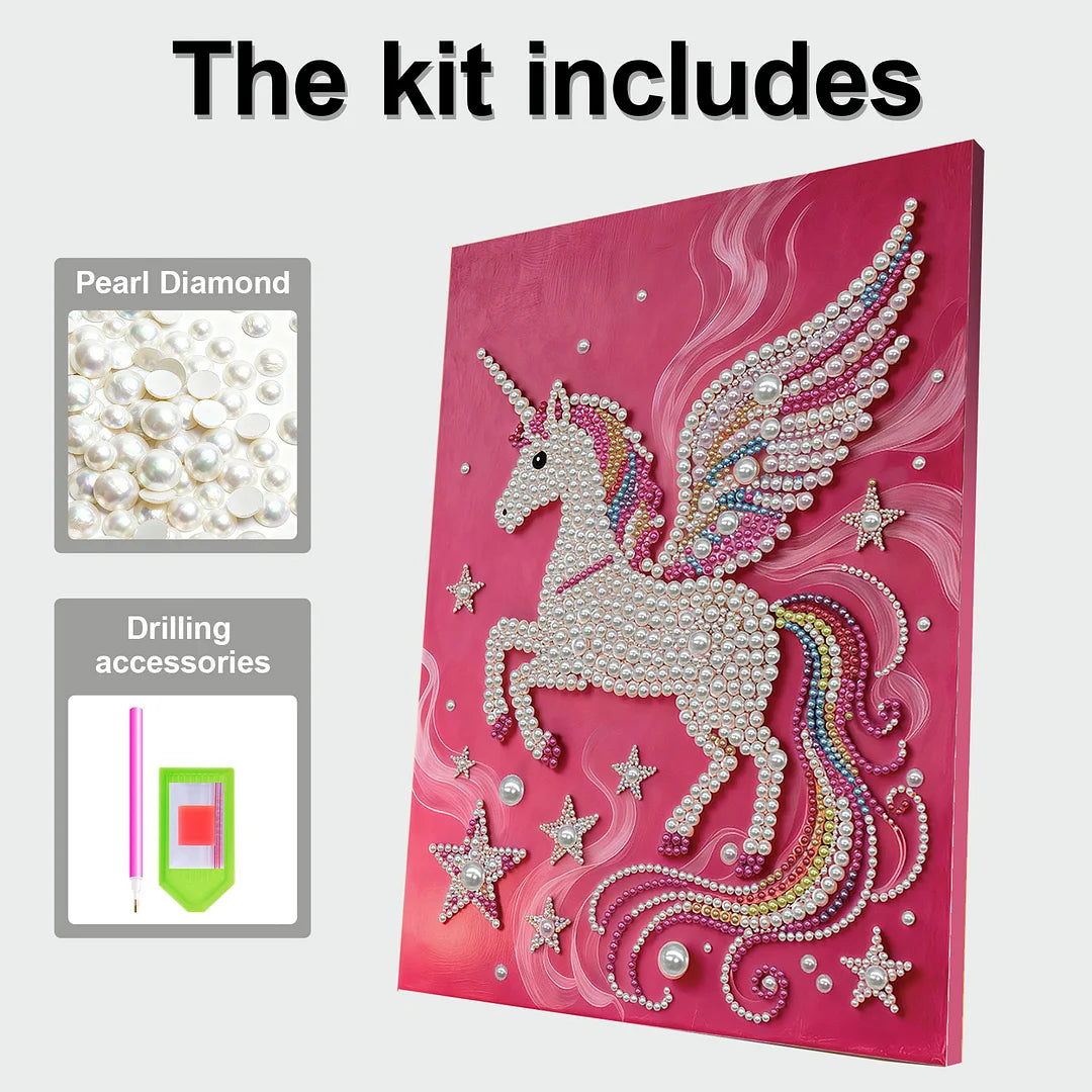 DIY Pearl Painting With Frame - Handmade Self-Adhesive Pearls - White Unicorn (30*40cm)