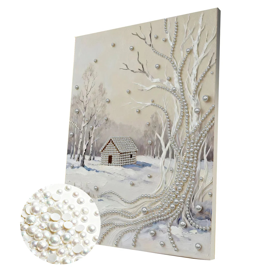 DIY Pearl Painting With Frame - Handmade Self-Adhesive Pearls - Snowfield (30*40cm)