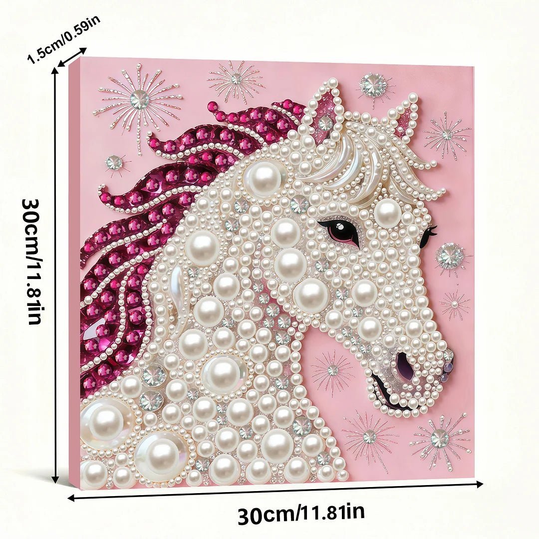 DIY Pearl Painting With Frame - Handmade Self-Adhesive Pearls - Horse (30*30cm) E