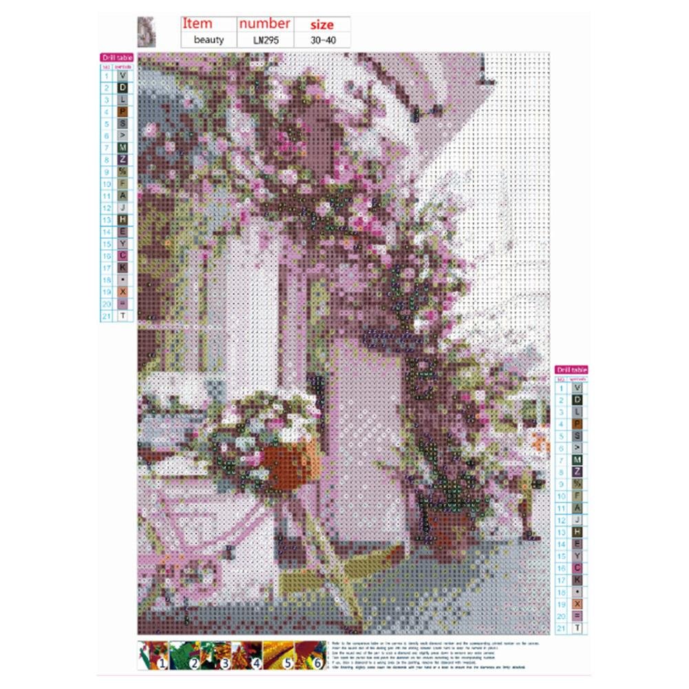 Diamond Painting - Full Round - Pink Flowers Bike