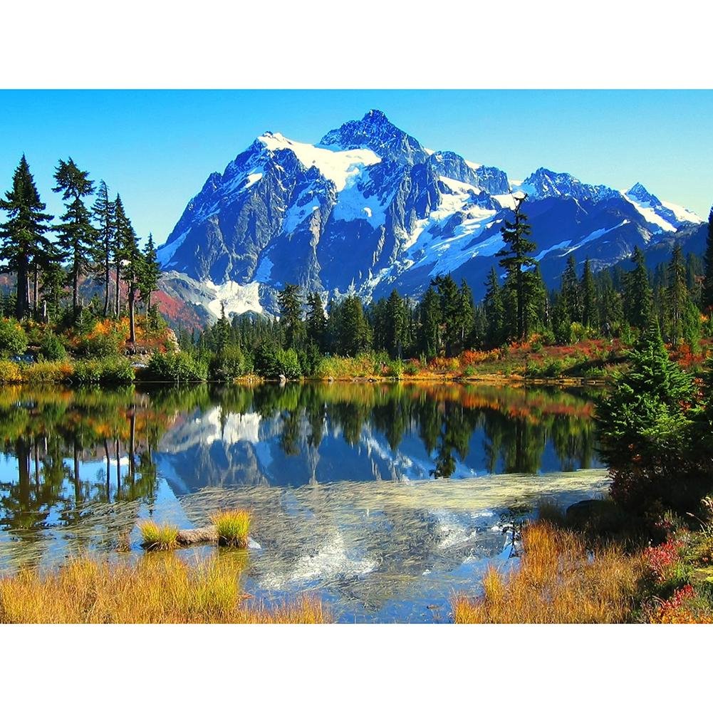 5D Diy Diamond Painting Kit Full Round Beads Lake, Mountain