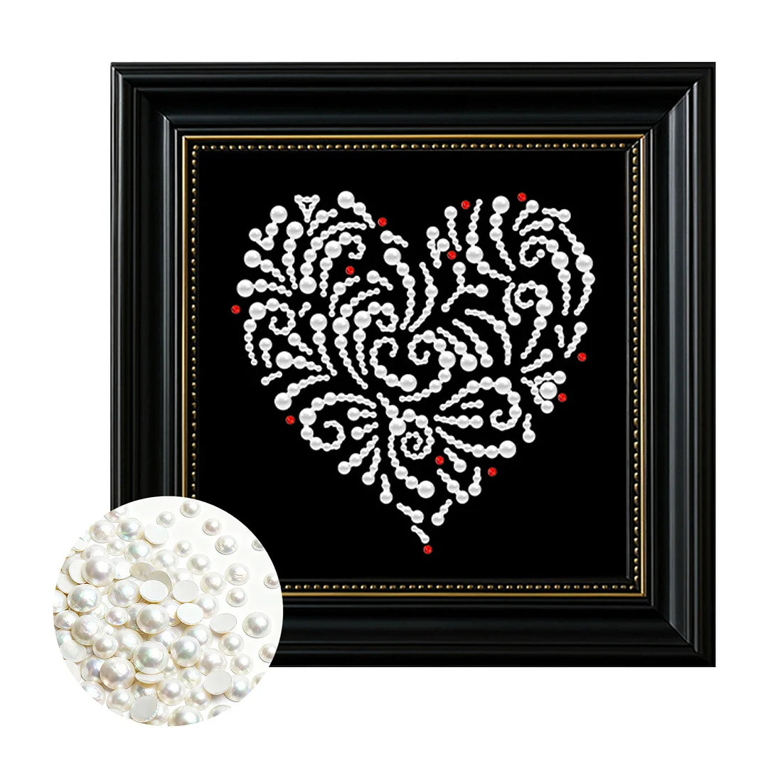 DIY Pearl Painting With Frame - Handmade Self-Adhesive Pearls - Heart (27*27cm) B