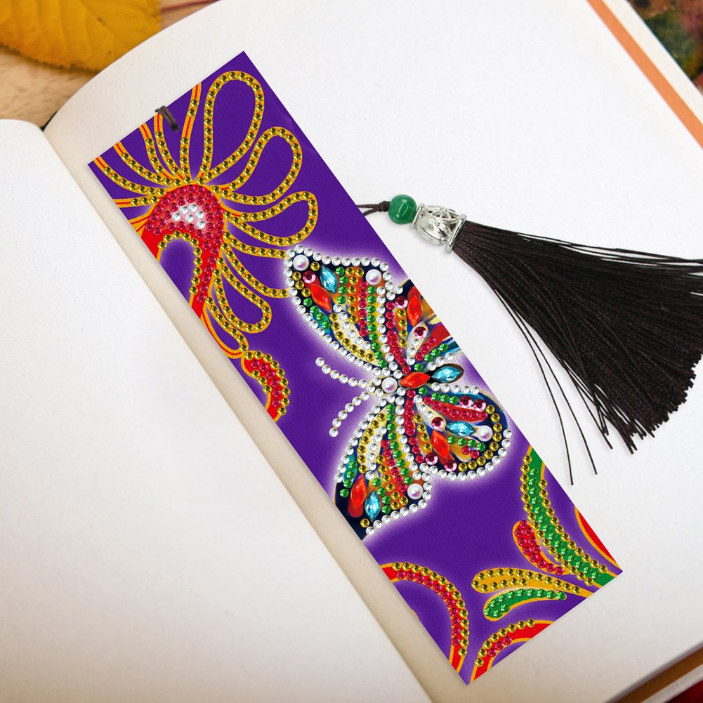 5D DIY Special Shaped Diamond Painting Leather Butterfly Tassel Book Marks