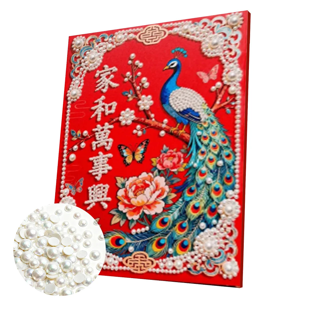 DIY Pearl Painting With Frame - Handmade Self-Adhesive Pearls - Peacock Harmony Home (40*50cm)