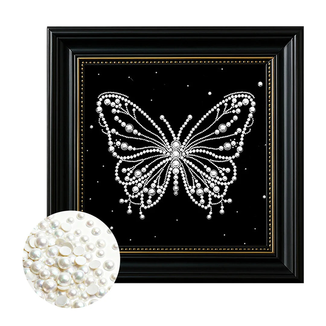 DIY Pearl Painting With Frame - Handmade Self-Adhesive Pearls - Butterfly (27*27cm)