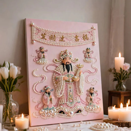 DIY Pearl Painting With Frame - Handmade Self-Adhesive Pearls - God of Wealth (40*50cm) A