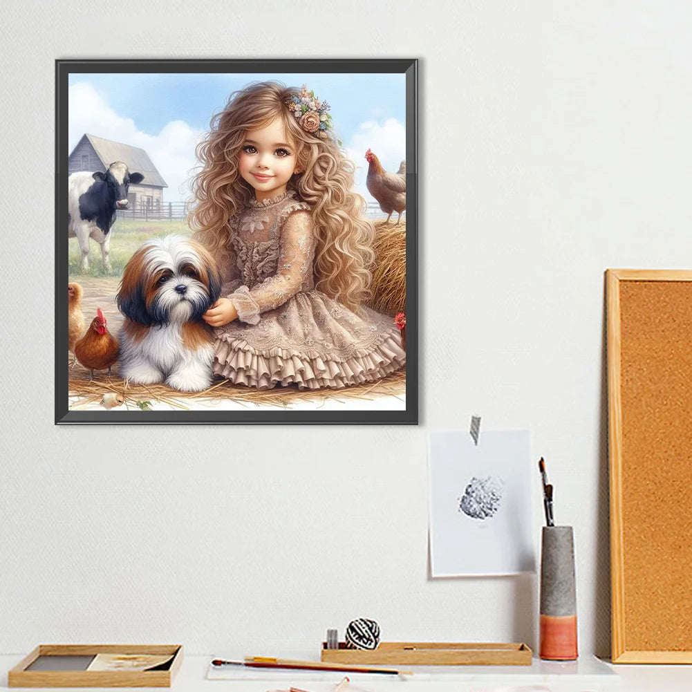 Diamond Painting - Full Round / Square - Dog and Girl G
