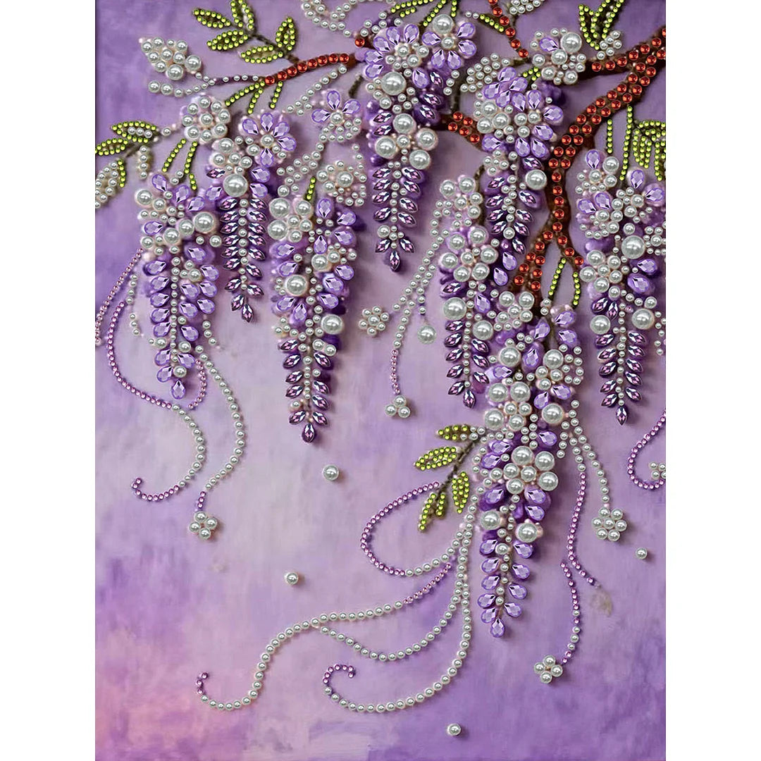 DIY Pearl Painting With Frame - Handmade Self-Adhesive Pearls - Violet (30*40cm)