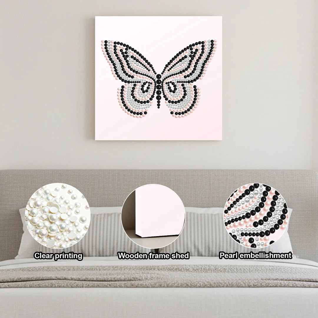 DIY Pearl Painting With Frame - Handmade Self-Adhesive Pearls - Butterfly (30*30cm) H