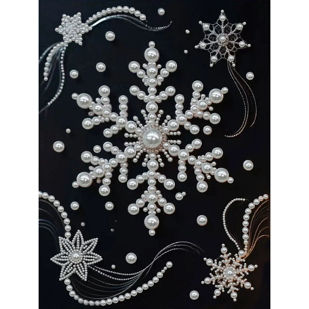 DIY Pearl Painting With Frame - Handmade Self-Adhesive Pearls - Snowflake (30*40cm) C