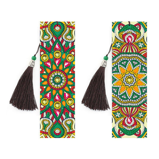2pcs Diamond Painting Leather Tassel Mandala Bookmarks DIY Special Shaped