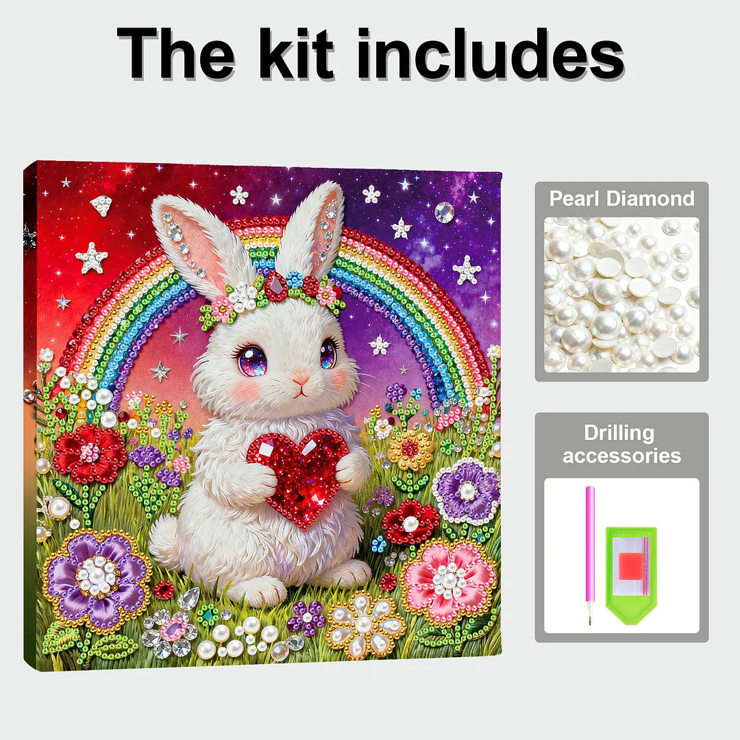 DIY Pearl Painting With Frame - Handmade Self-Adhesive Pearls - Rabbit (25*25cm)