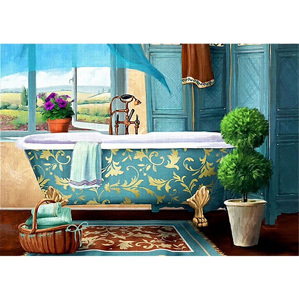 5D Diy Diamond Painting Kit Full Round Beads Retro Bathtub