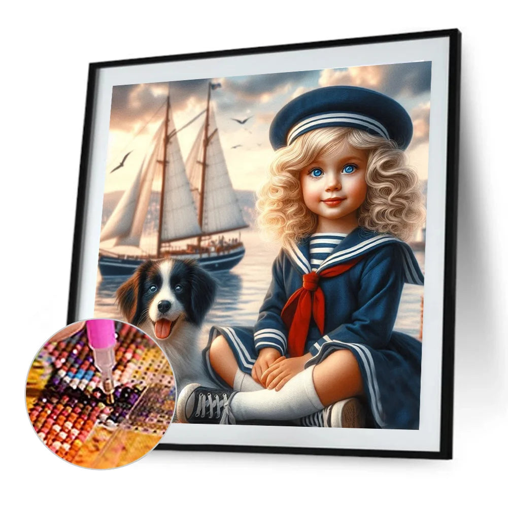 Diamond Painting - Full Round / Square - Dog and Girl R