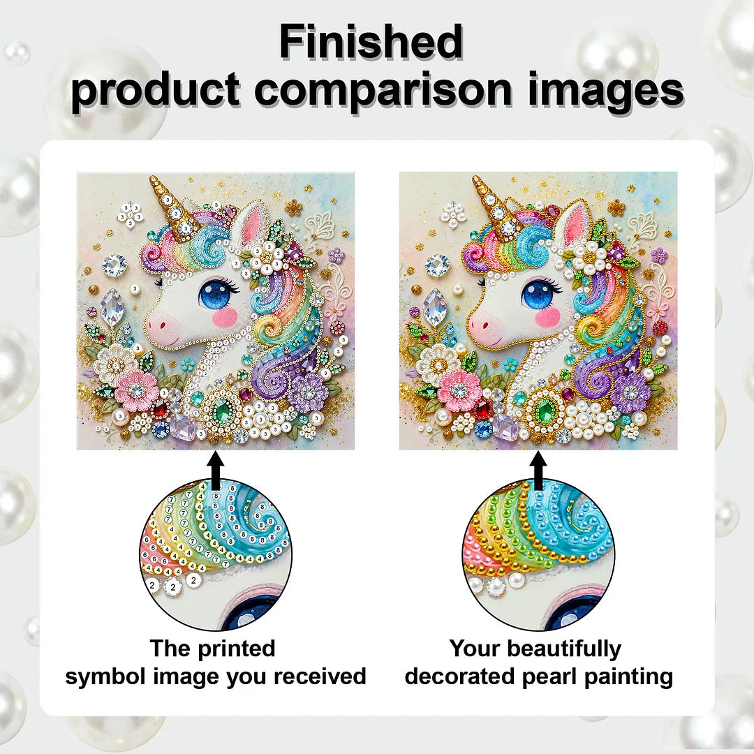 DIY Pearl Painting With Frame - Handmade Self-Adhesive Pearls - Unicorn (25*25cm) A