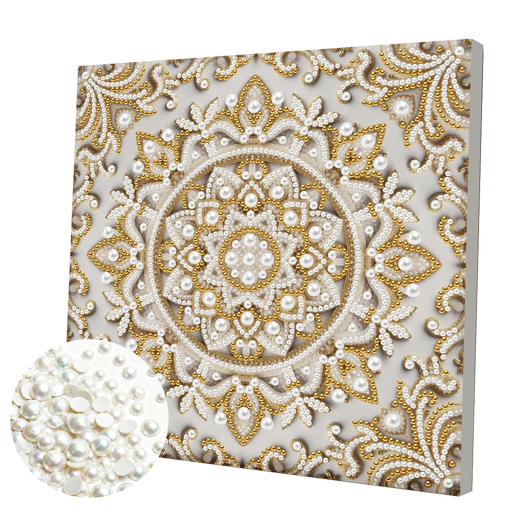 DIY Pearl Painting With Frame - Handmade Self-Adhesive Pearls - Mandala (25*25cm) E