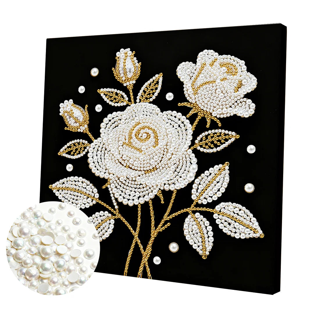DIY Pearl Painting With Frame - Handmade Self-Adhesive Pearls - Rose (25*25cm)